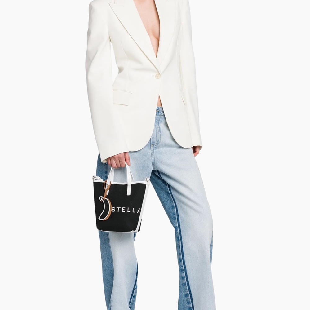Stella McCartney Black and White Crossbody top handle canvas bucket Bag NWT - Picture 4 of 6